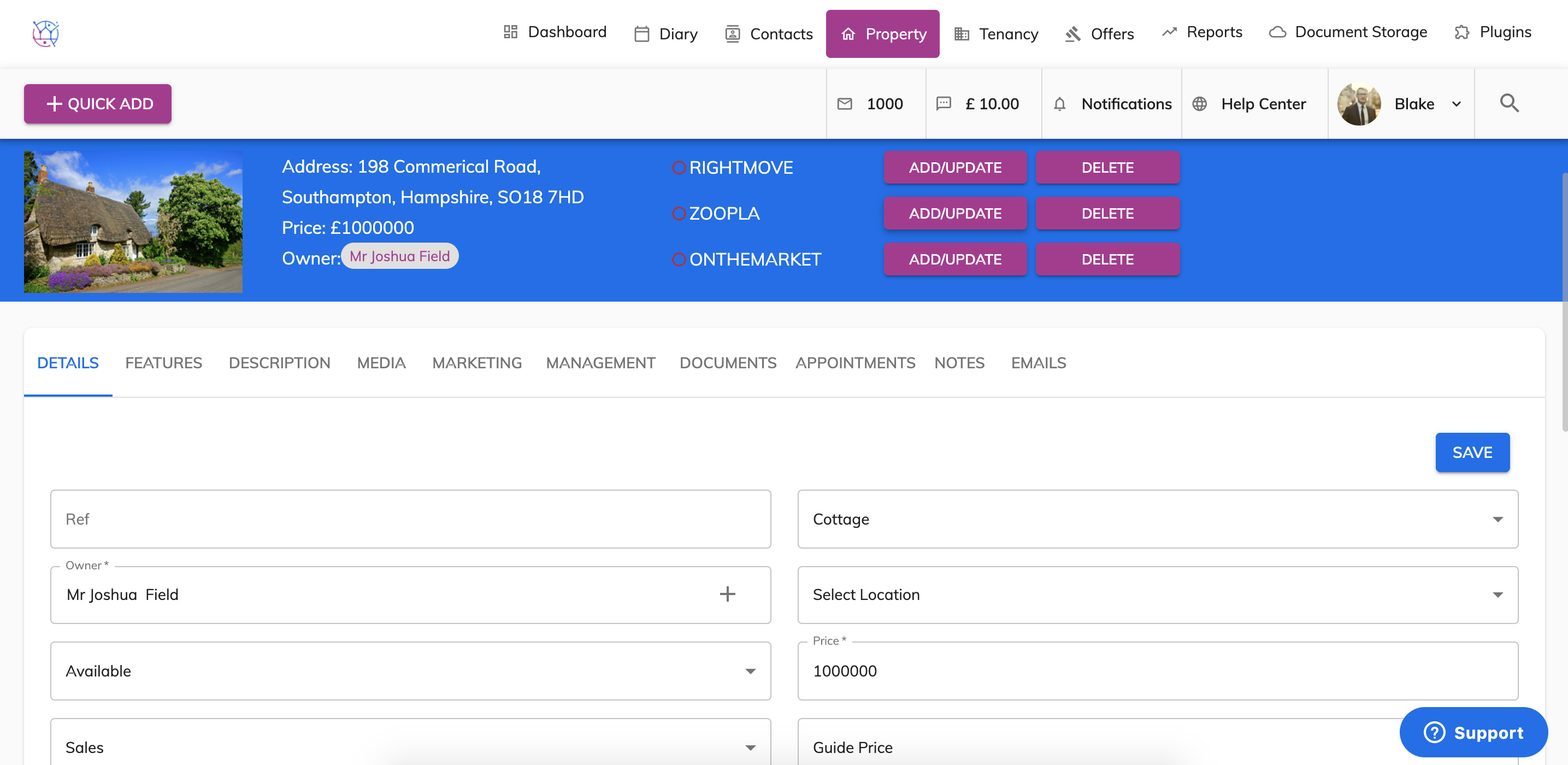 Remove my property from the realtime portals Rightmove, Zoopla, On